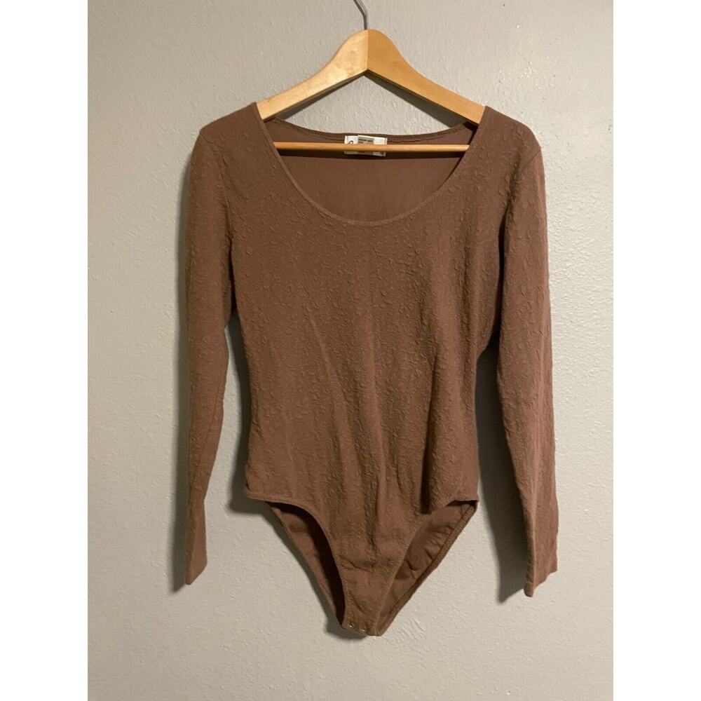 Vintage Betty Blue Womens Bodysuit Large Brown Floral Long Sleeve Grunge 90s